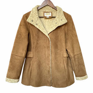 Talbots Women Brown Imitation‎ Suede Jacket Size PS Pockets Mock Neckline Lined